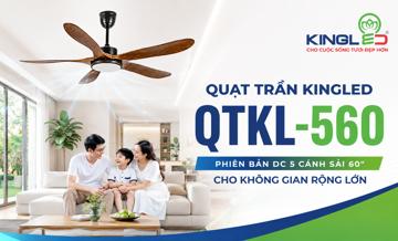 Quạt Trần Kingled QTKL-560-01 Gỗ - Phiên Bản Động Cơ DC 5 Cánh Sải 60inch Cho Không Gian Rộng Lớn